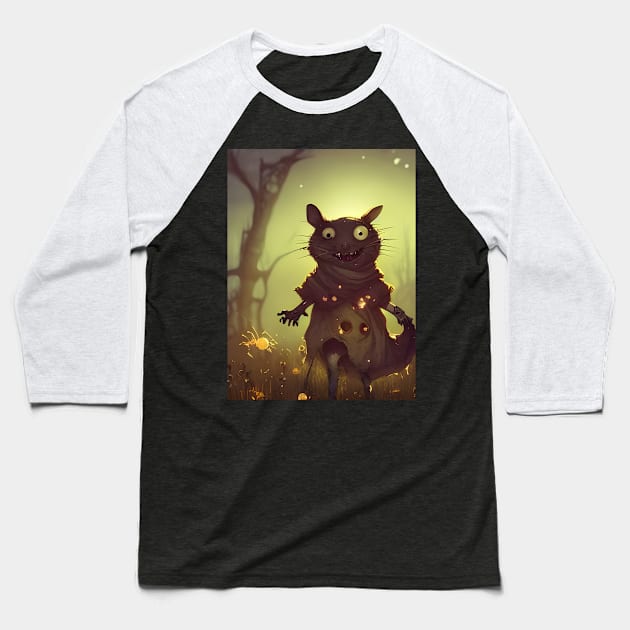 Creepy Little Zombie Cat Baseball T-Shirt by LyndiiLoubie